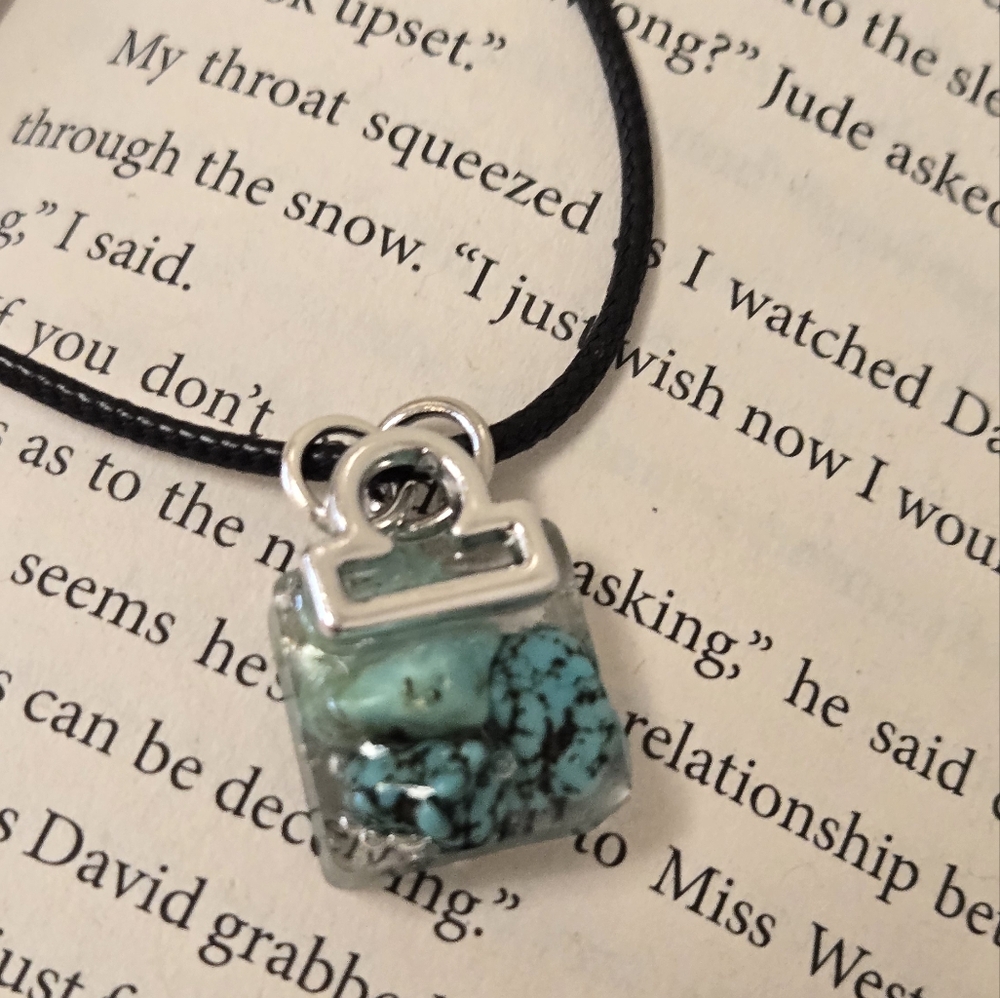 Libra Genuine Turquoise and Silver Pendant Necklace